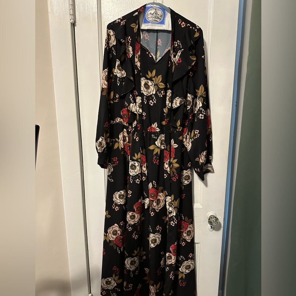 Eloquii black & floral maxi dress size 14